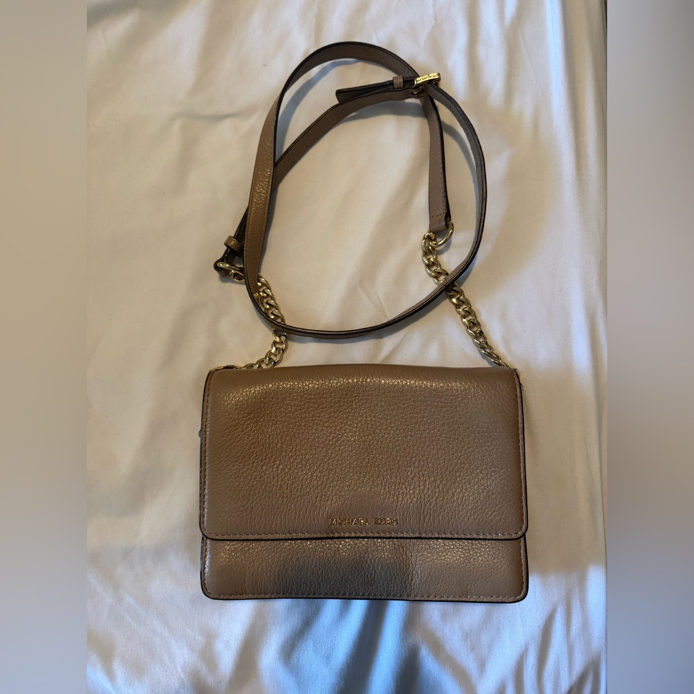 Michael Kors Brown and Gold Crossbody Bag with Adjustable Chain Strap